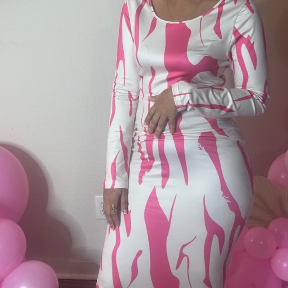 SHEIN Pink and White Long Sleeve Dress